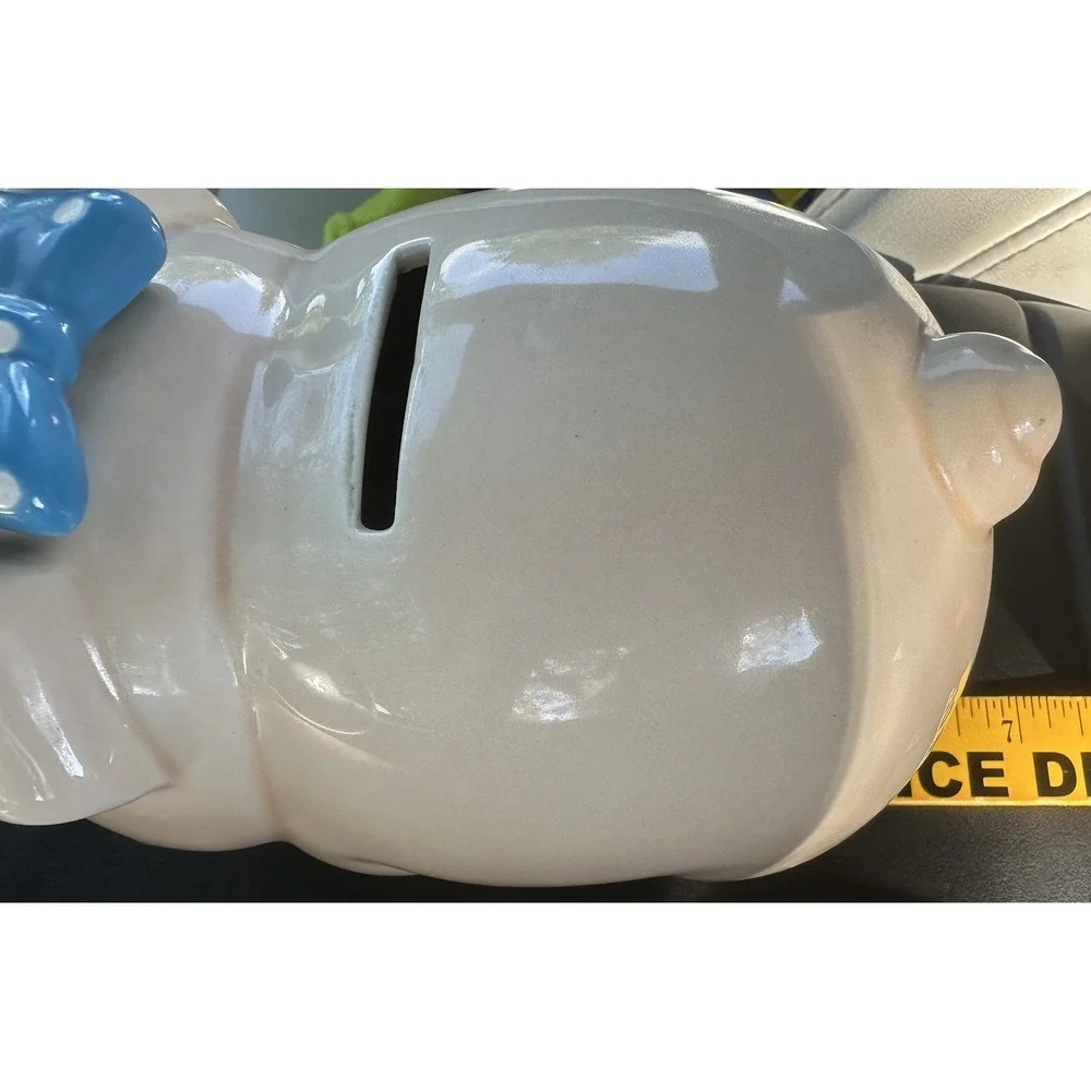 Vintage Lefton Piggy Bank Blue Polka Bow Anthropomorphic Ceramic w/Labels &plug